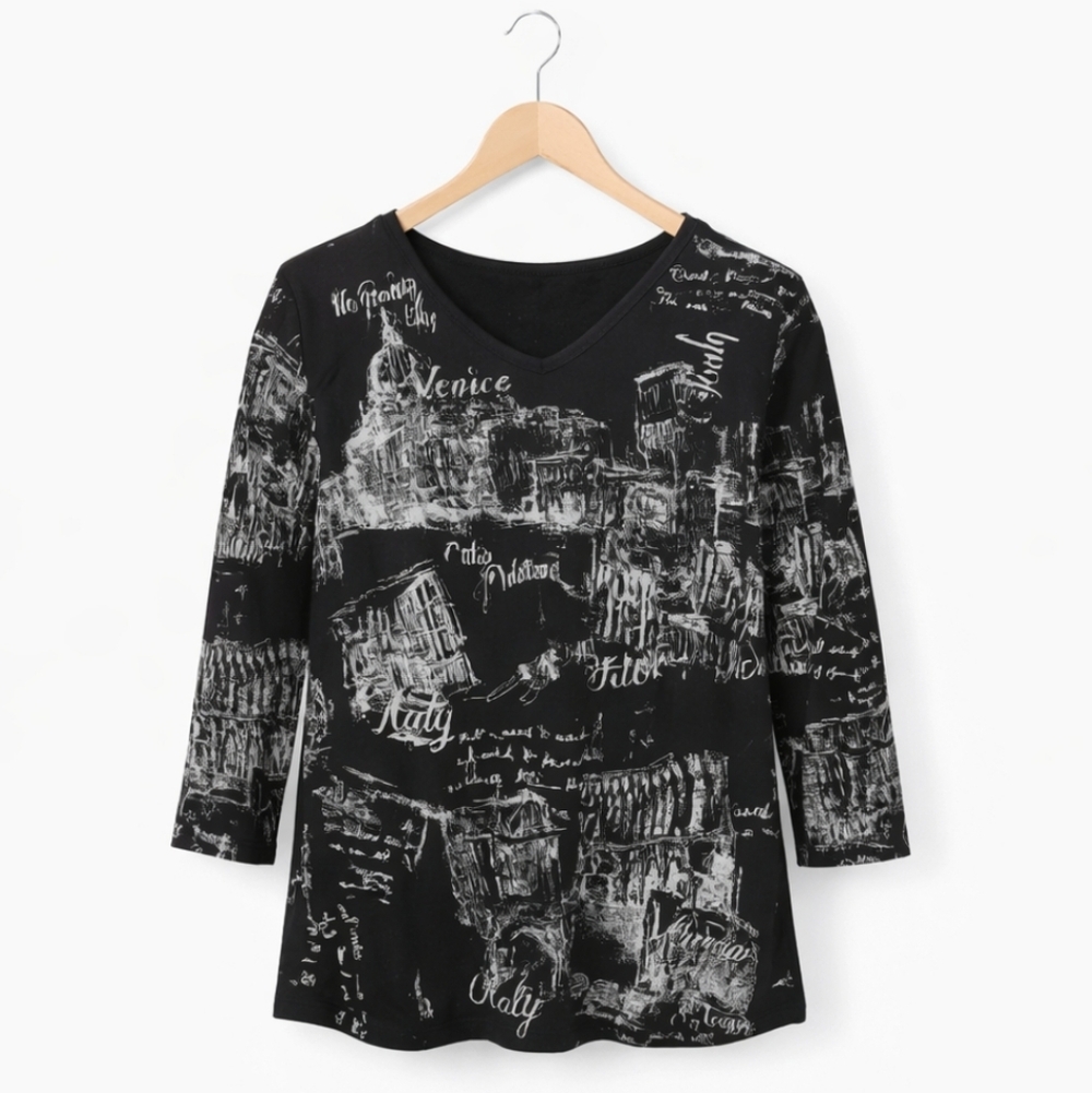Allison Daley Venice Black Art To Wear Top Sz XL